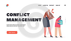 Conflict Management Landing Page Template. Family Characters Mother and Daughter Arguing, Angry Woman Blaming