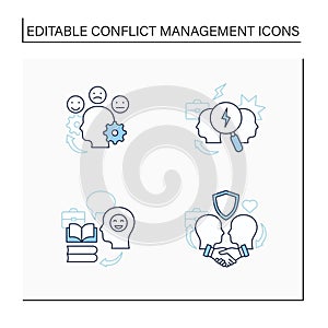 Conflict management line icons set