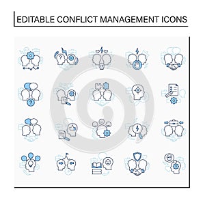 Conflict management line icons set