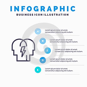 Conflict, In, People, Mind Line icon with 5 steps presentation infographics Background