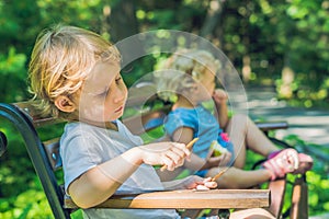 Conflict on the playground, resentment, Boy and girl quarrel