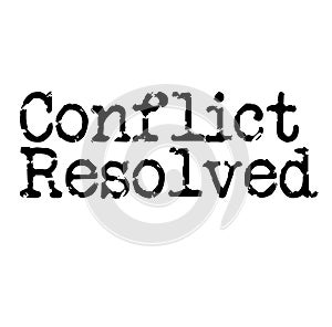 CONFLICT RESOLVED stamp on white background