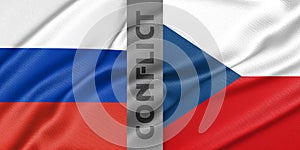 Conflict Russia and Czechia, war between Russia vs Czechia, fabric national flag Russia and Flag Czechia, war crisis concept. 3D