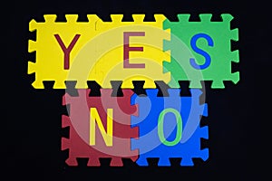 conflict and solution foam letters yes and no on black