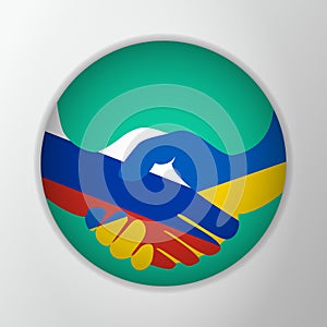 Conflict Ukraine-Russia. Flags of Russia and Ukraine. Reconciliation, truce in Ukraine. Peace talks, negotiations