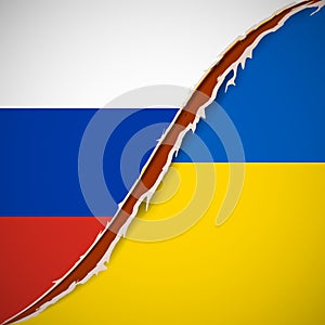 Conflict Ukraine-Russia. Flags of Russia and Ukraine. War in Ukraine. Nail trace. Ragged edges. Red claw animal track