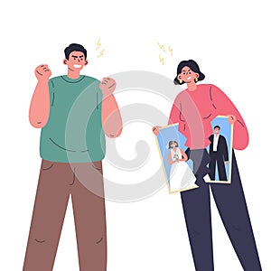 Conflict between woman and man.Couple quarrel