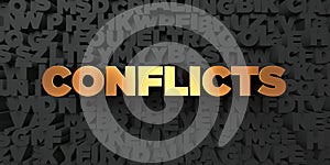 Conflicts - Gold text on black background - 3D rendered royalty free stock picture photo