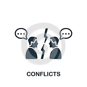 Conflicts icon. Monochrome simple Psychology icon for templates, web design and infographics