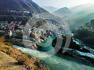 Confluence of Alaknanda & Bhagirathi as Ganga river