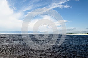 The confluence of the Barguzin River and Lake Baikal, Buryatia, Russia.