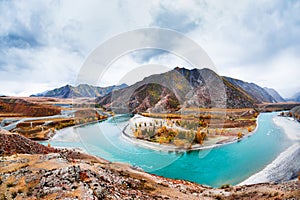 The confluence of the Chuya and Katun rivers in Altai, Russia photo