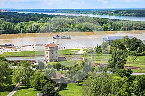 Confluence of Danube and Sava river in Belgrade photo