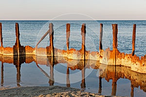 Confluence of Diane lake into Mediterranean sea. Corsica, France