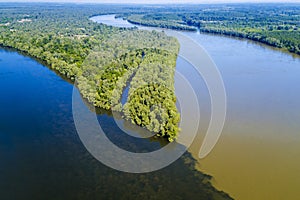 The confluence of the Drava and Danube rivers