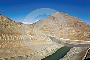 Confluence point of Indus and Zanskar river near Nimmu Village, Leh-Ladakh, Jammu and Kashmir, India