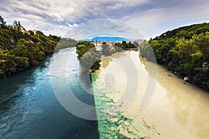 Confluence of the Rhone and Arve Rivers in Geneva photo