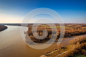 The confluence of the rivers Danube and Morava near Bratislava