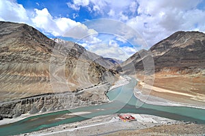 Confluence of rivers Indus and Zanskar photo