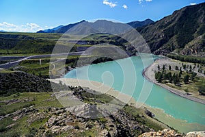 The confluence of two rivers - Chuya and Katun, Altai republic, Russia