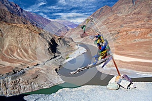Confluence of Zanskar and Indus rivers in Ladakh, India photo