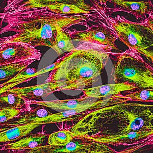 Confocal microscopy of fibroblast cells photo