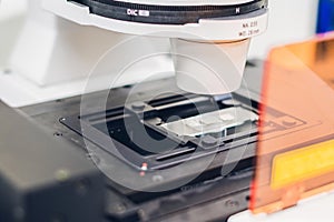 Confocal scanning microscope in laboratory for biological sample