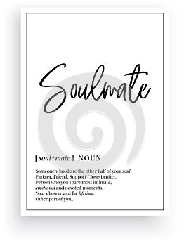 Soulmate definition  vector. Minimalist poster design. Wall decals  soulmate noun description photo