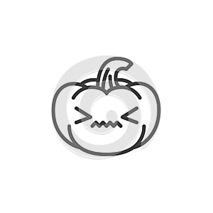 Confounded pumpkin face emoji line icon