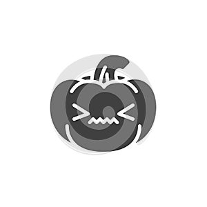 Confounded pumpkin face emoji vector icon