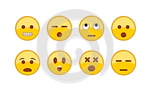 Confounded, sad, thinking emoji icon set. Smiley, emoticons. Facial expression on isolated white background. EPS 10 vector