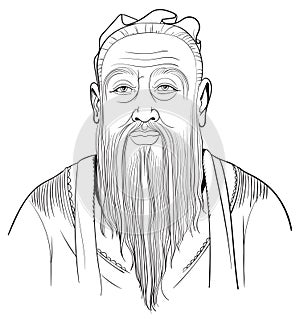 Confucius portrait in line art illustration