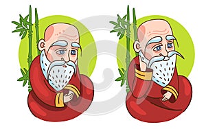 Confucius two stickers. Vector illustration