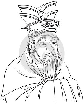 Confucius vector portrait in line art illustration photo