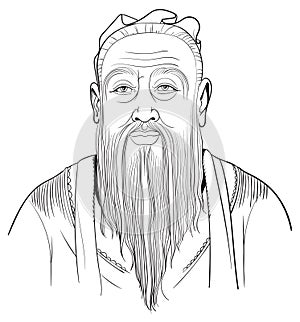 Confucius portrait in line art illustration photo