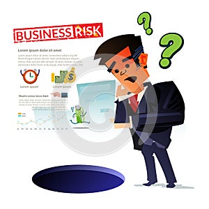 Confuse businessman with hole. thinking and worry about big trouble concept - vector