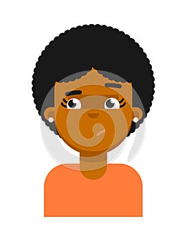 Confuse facial expression of black girl avatar