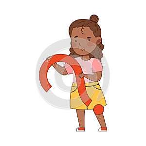 Confused African American Girl Pondering Question Thinking and Wondering Vector Illustration