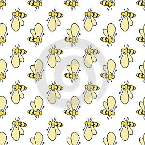 Confused Bees in flight seamless vector repeat on white background