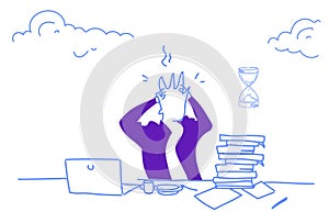 Confused businessman working problem stress concept man holding head deadline tired overworked male portrait horizontal