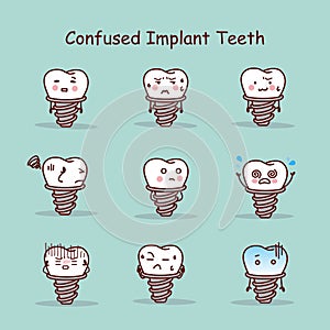 Confused cartoon tooth implant set