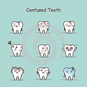 Confused cartoon tooth set
