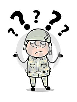 Confused - Cute Army Man Cartoon Soldier Vector Illustration