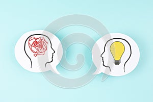 Confused disorientated mind, brainstorming, innovation and cognitive abilities of brain, teamwork, communication, strength