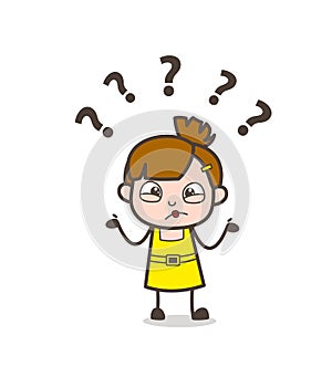 Confused Face Expression - Cute Cartoon Girl Vector