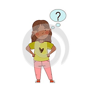 Confused Girl Pondering Question Thinking and Wondering Vector Illustration