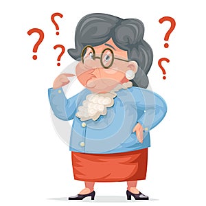 Confused grandmother memory loss old demencia age problems alzheimer woman granny character adult icon cartoon design photo