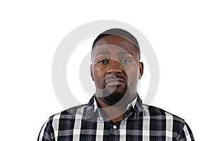 Confused man against white background
