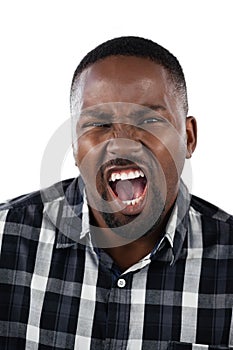 Confused man against white background