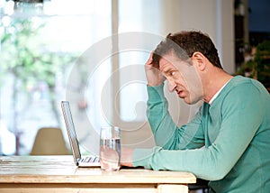 Confused man using computer